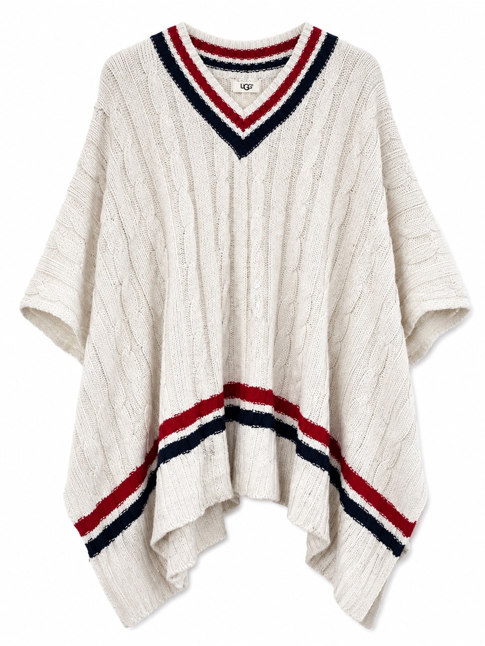 UGG Weslynn Cable Knit Poncho Sweater Cream/Red/Navy
 XS/S EXCELLENT CONDITION